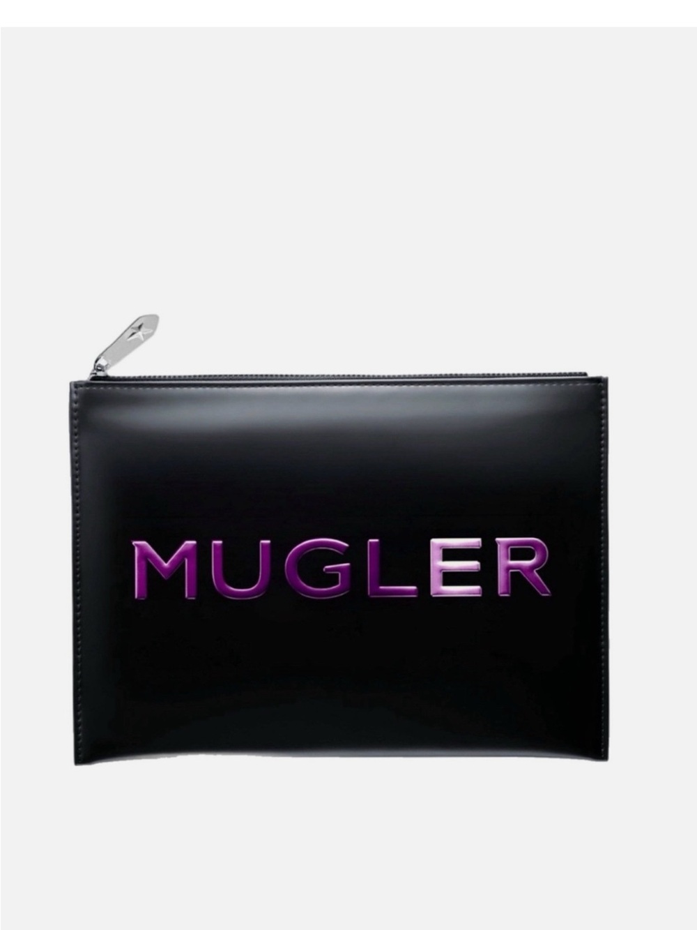 Mugler Black Patent Pouch with Purple Logo
